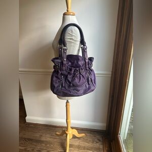 B Makowsky Leather Hobo Shoulder Bag Purse Royal Purple Cheetah Print Lining EUC